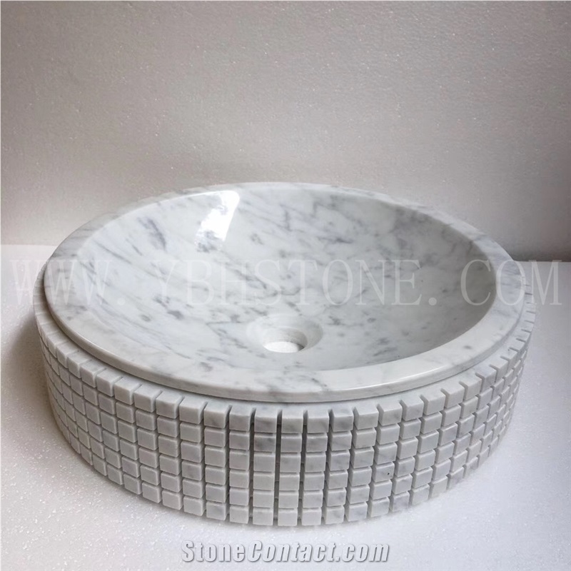 Bianco Carrara Polished Marble Vessel Sinks