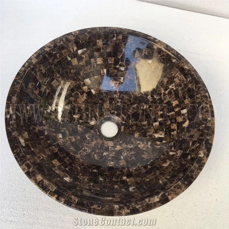 Dark Emperador Mosaic Sink for Bathroom