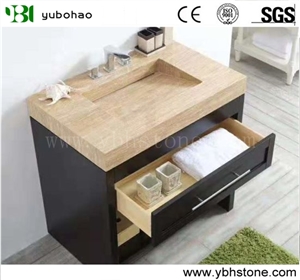 Yellow Travertine/Polished Solid Surface Bath Top