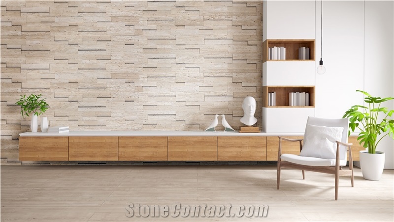Beige 3d Vein Cut Travertine Ledger Panel - Honed
