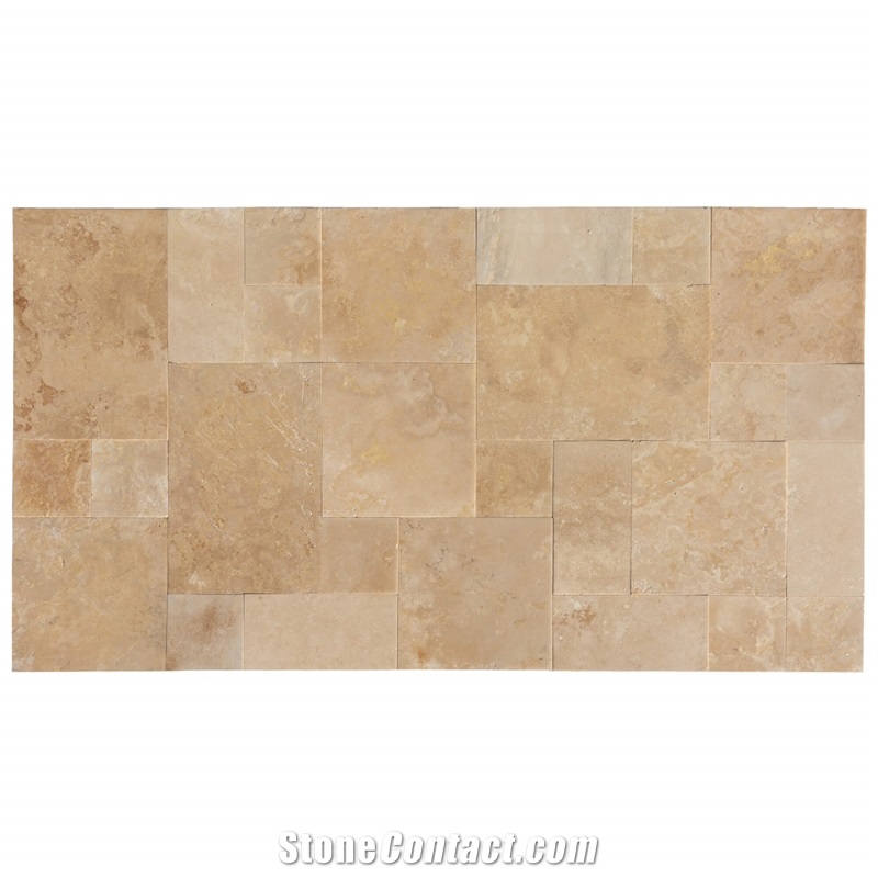 Denizli Beige French Pattern Set Travertine Tile