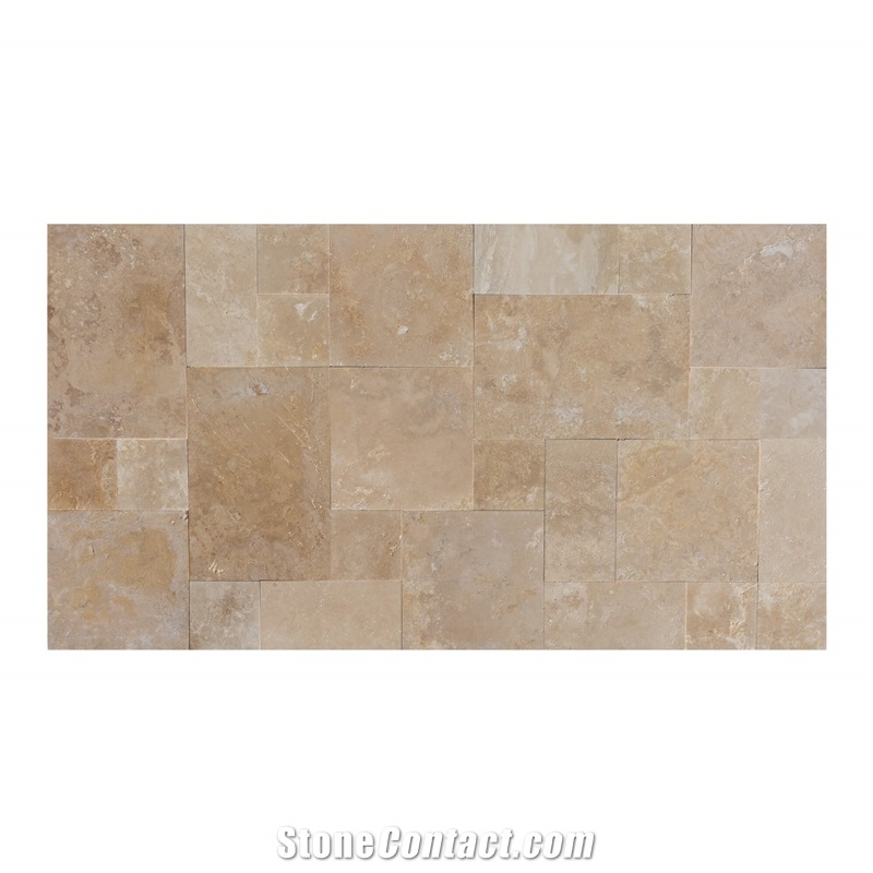 Denizli Beige French Pattern Set Travertine Tile