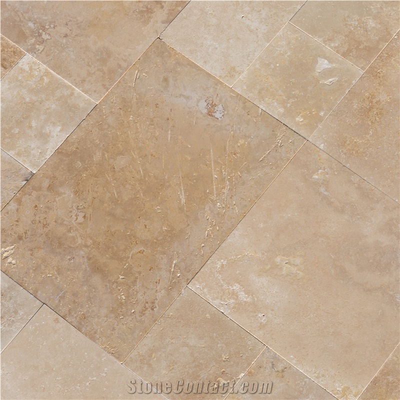 Denizli Beige French Pattern Set Travertine Tile