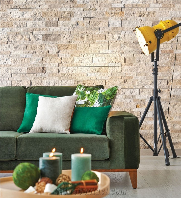 Philadelphia Travertine Stacked Stone Ledger Panel