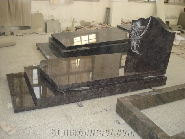 Bahama Blue Granite Headstone with Special Design