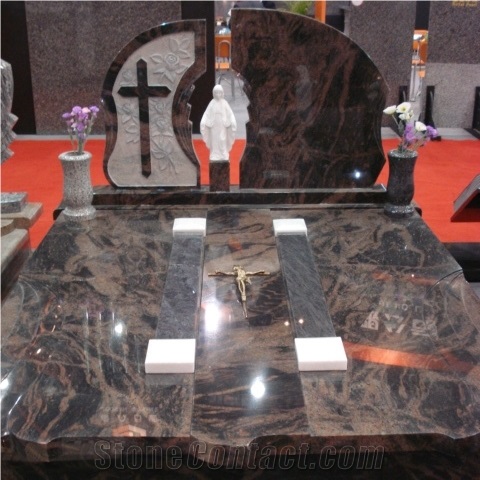 European Cross Style Aurora Granite Headstone