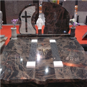 European Cross Style Aurora Granite Headstone