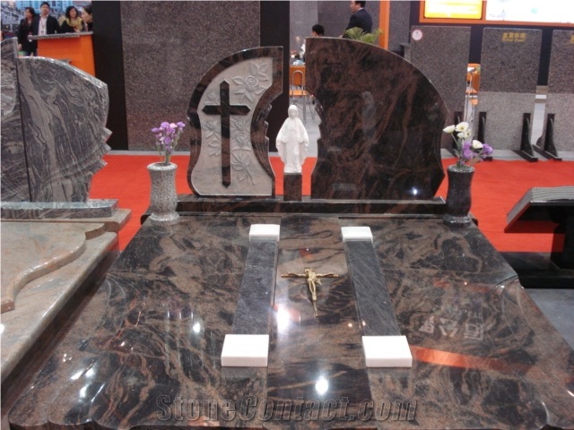 European Cross Style Aurora Granite Headstone