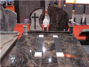European Cross Style Aurora Granite Headstone
