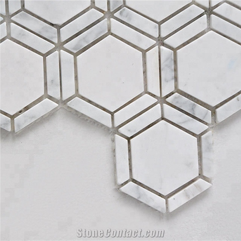 Italy Carrara White Marble Hexagon Mosaic for Wall