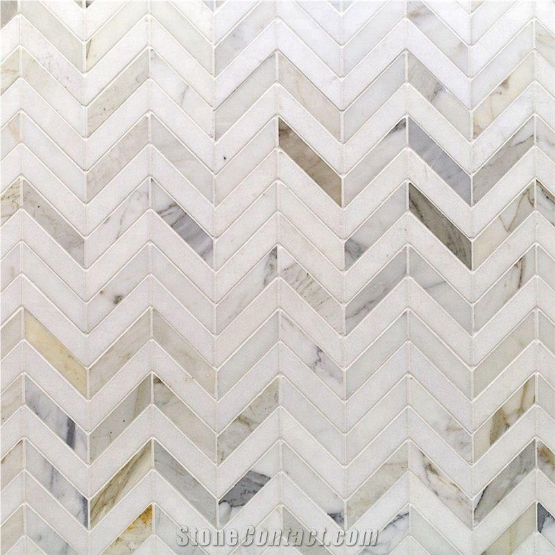 Polished Chevron Thassos and Calacatta Mosaic