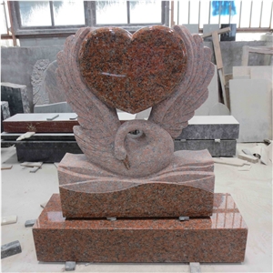 Red Heart-Shaped Swan Polished Granite Headstone