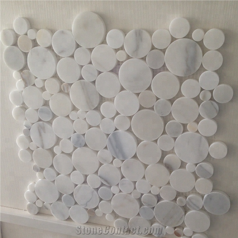 White Calacatta Gold Penny Round Marble Mosaic