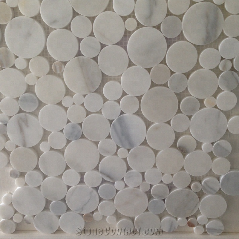 White Calacatta Gold Penny Round Marble Mosaic