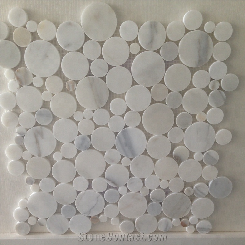 White Calacatta Gold Penny Round Marble Mosaic