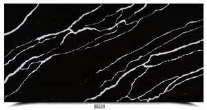 Black Marquina Quartz Slabs for Countertops Worktops