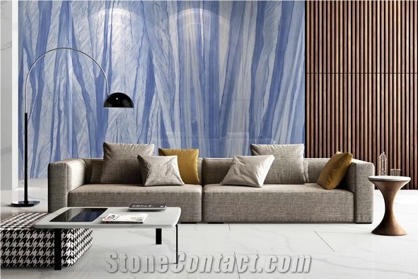 Thin Large Porcelain Slab Azul Macaubas Quartzite Look Artificial Marble Sintered Stone for Wall