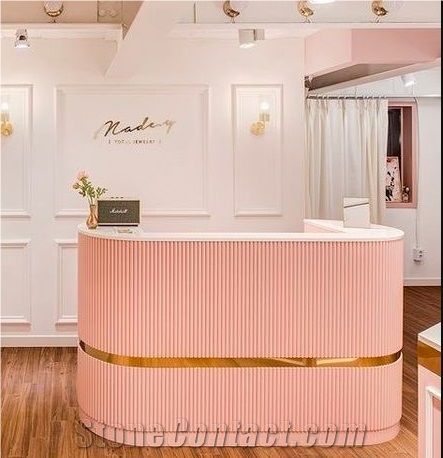 Custom Solid Surface Pink Modern Reception Desk
