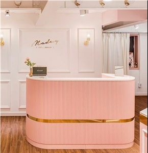Custom Solid Surface Pink Modern Reception Desk
