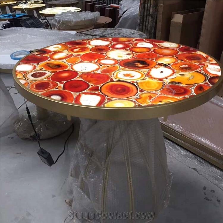 Agagte Backlit Stone Table Top Design