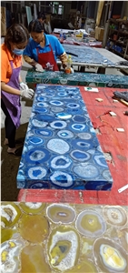 Agate Blue Semiprecious Stone Kitchen Countertop, Island Tops