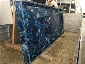Agate Blue Semiprecious Stone Kitchen Countertop, Island Tops