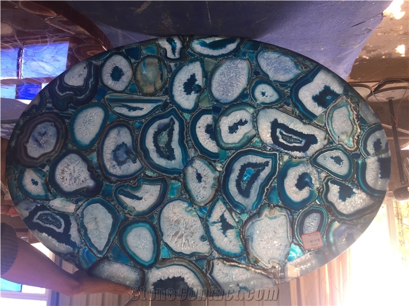 Customized Agate Blue Semiprecious Stone Table Top