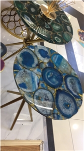 Customized Agate Blue Semiprecious Stone Table Top