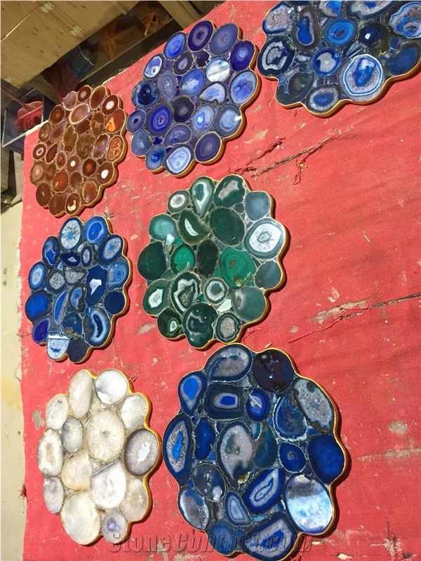 Customized Agate Blue Semiprecious Stone Table Top