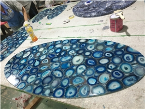 Customized Agate Blue Semiprecious Stone Table Top