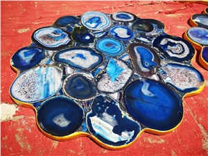 Customized Agate Blue Semiprecious Stone Table Top