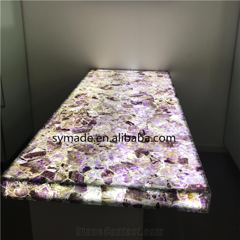 Amethyst Table with Light Stone Table Top