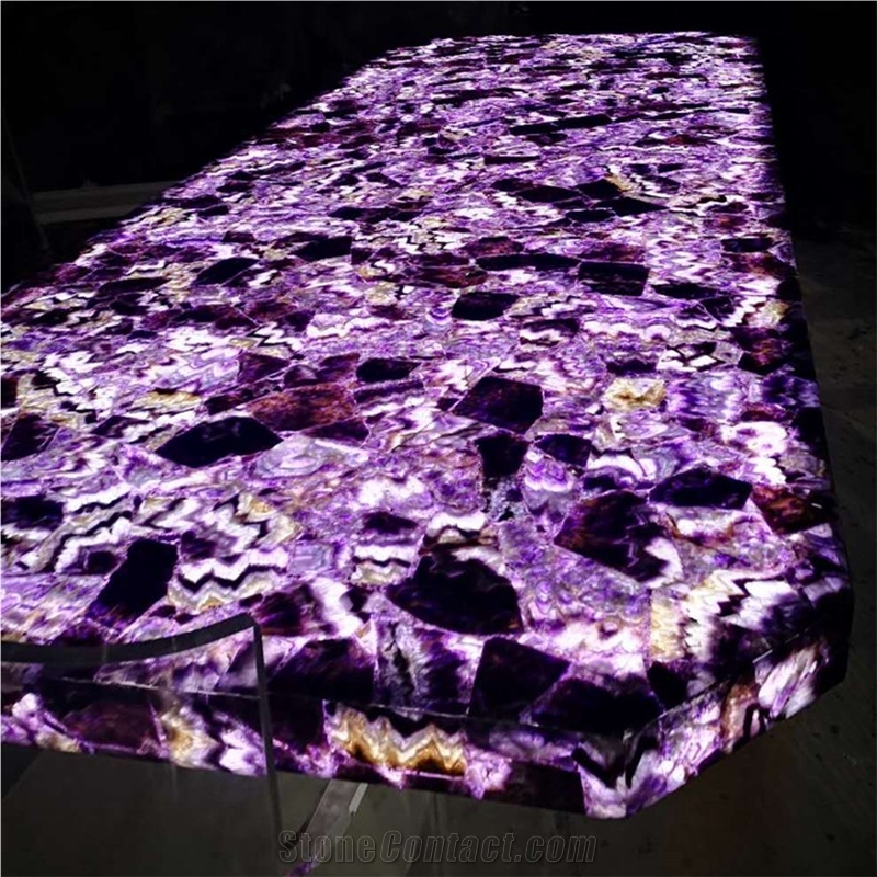 Amethyst Table with Light Stone Table Top