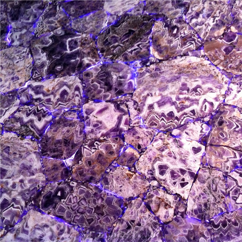 Amethyst Table with Light Stone Table Top