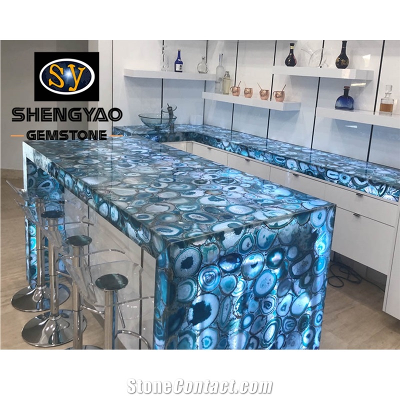 Backlit Effect Kitchen Backsplash Semi Gemstone Slab