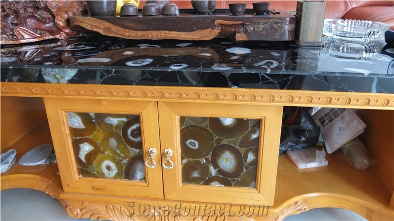 Black Agate Gemstone Tea Tables