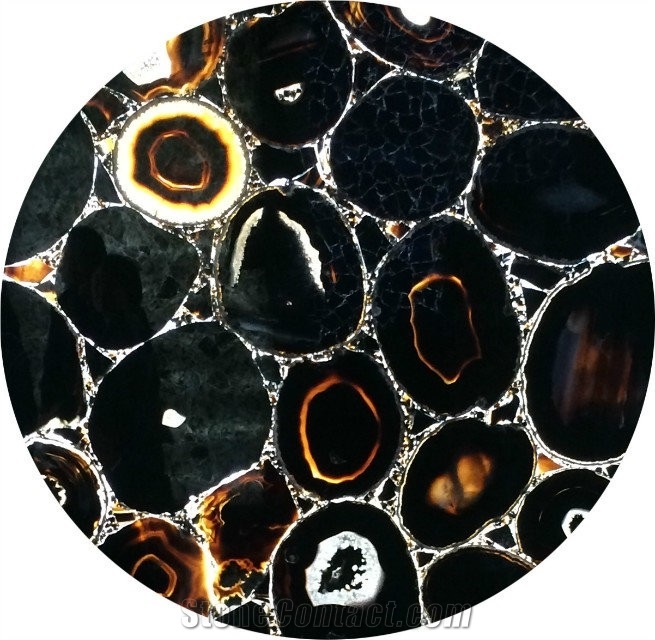 Backlit Semi Precious Stone Black Agate Slabs