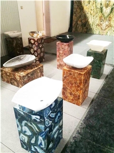 Blue Agate Blue Gem Stone Pedestal Hollow Column