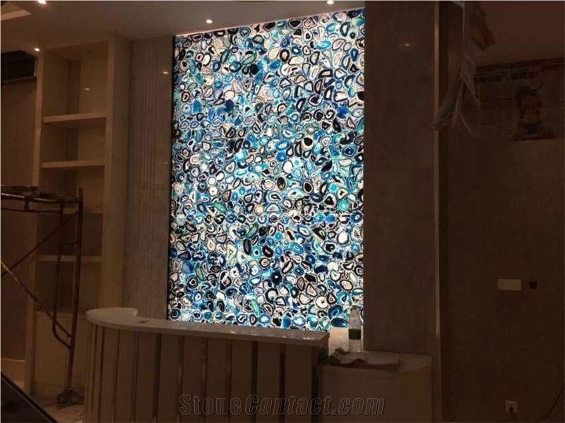 Blue Agate Semiprecious Stone Tiles Panels