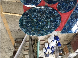 Blue Agate Semiprecous Stone Jade Side Table Tops