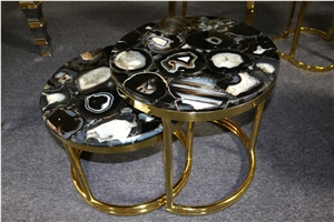 Gemstone Solid Black Agate Coffee Table