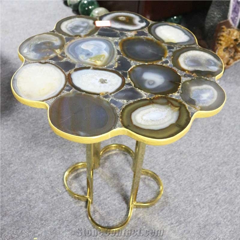 Gray Agate Gemstone Table Top for Sale