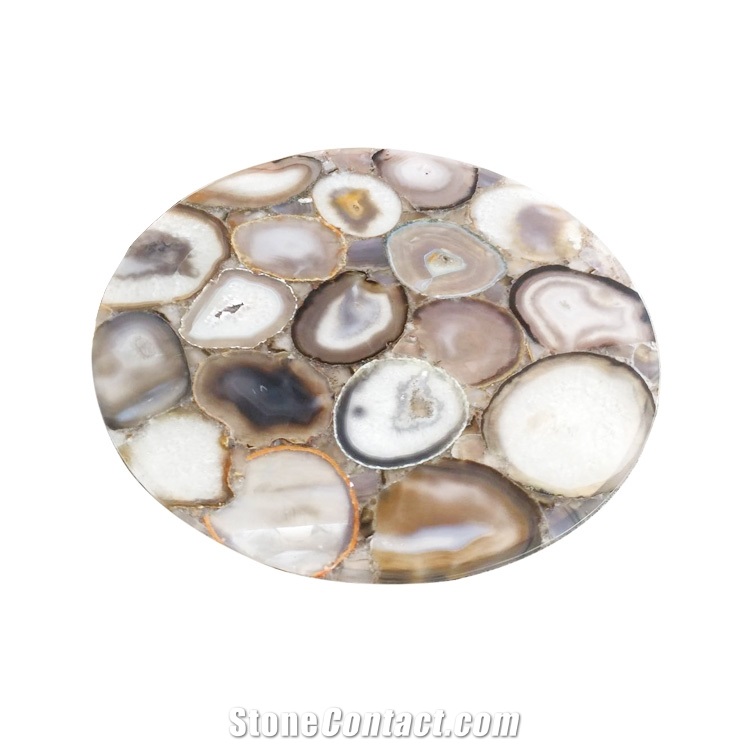 Gray Agate Gemstone Table Top for Sale
