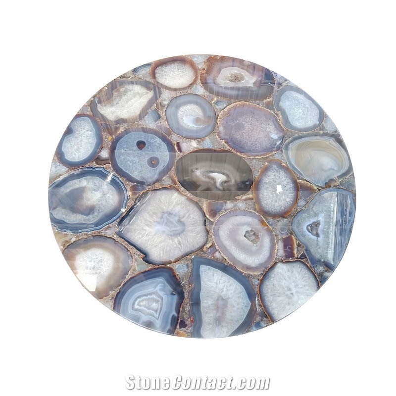 Gray Agate Gemstone Table Top for Sale