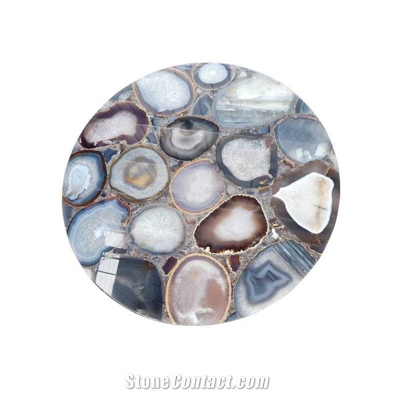 Gray Agate Gemstone Table Top for Sale