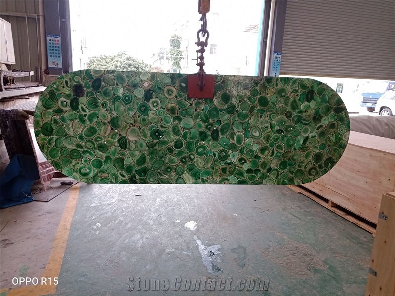 Green Agate Semiprecious Stone Big Slabs Backlit Effect