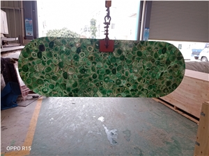Green Agate Semiprecious Stone Big Slabs Backlit Effect