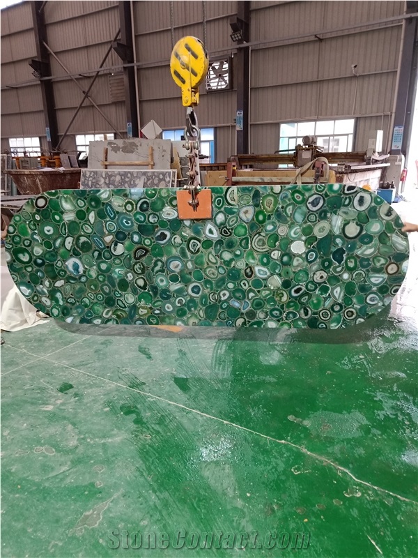 Green Agate Semiprecious Stone Big Slabs Backlit Effect