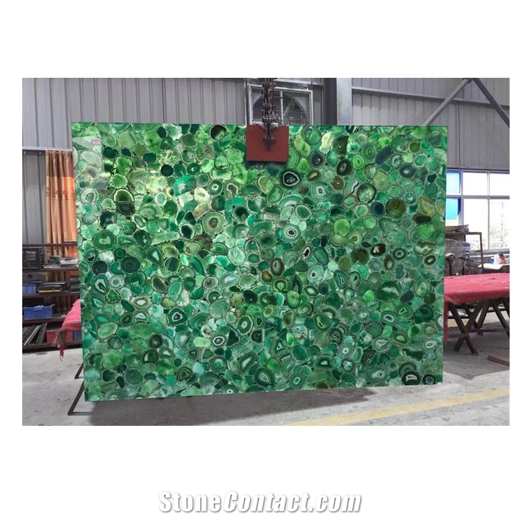 Green Agate Semiprecious Stone Big Slabs Backlit Effect