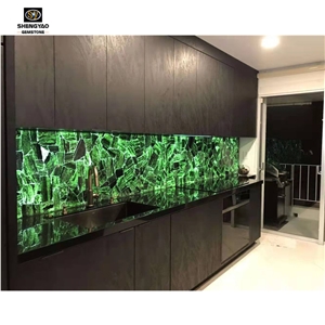 Kitchen Wall Decorating with Green Malachite Gem Stone